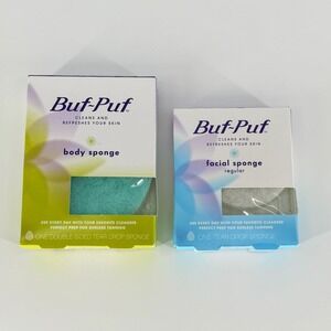 Buf-Puf Body Sponge + Facial Sponge Regular New Sealed 3M Exfoliating Set